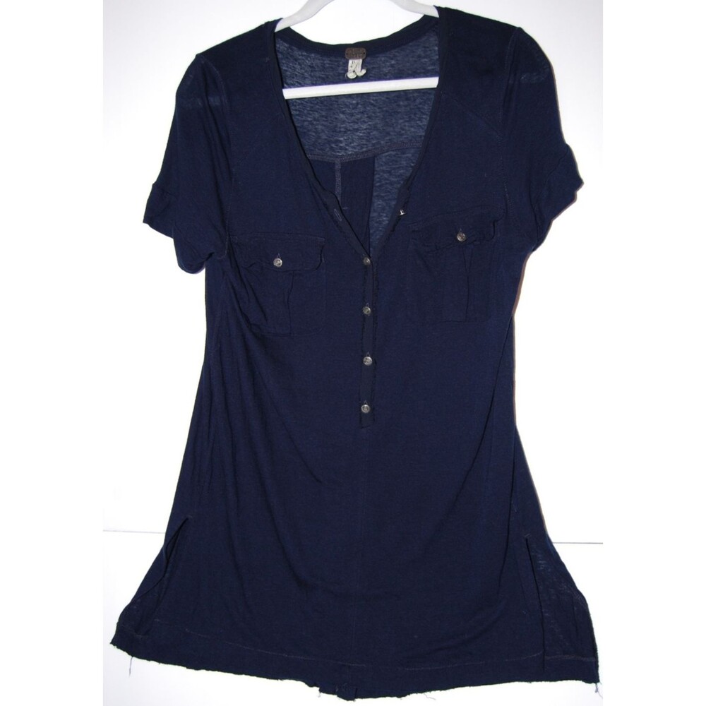 Free People Top Women S Blue Metallic Pullover Neutral Boho Western Retro 80s